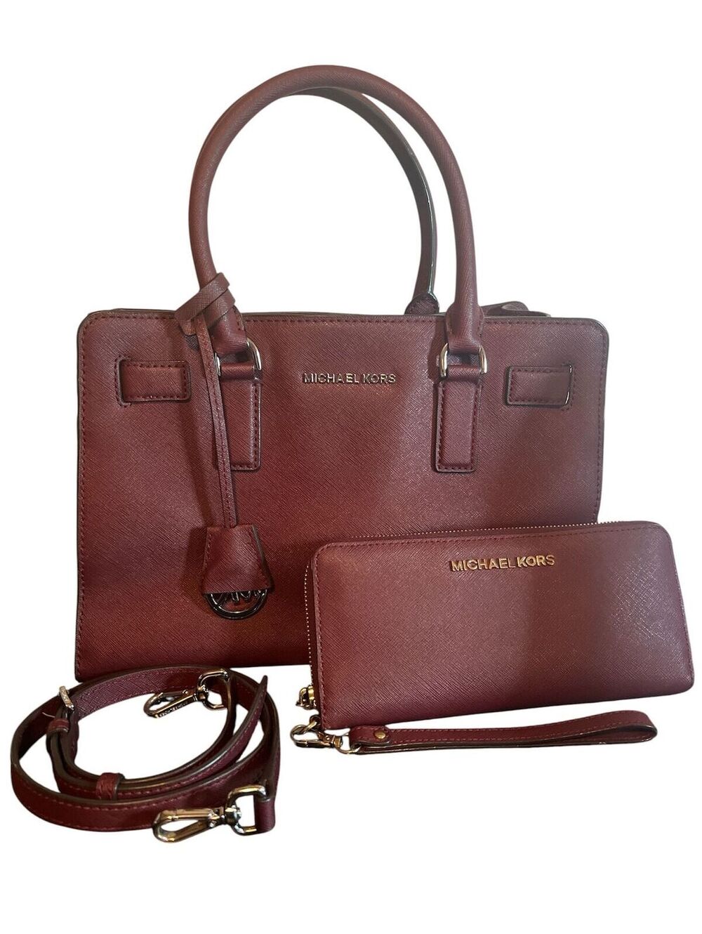 MK49. Michael Kors Dillon Saffiano Leather Satchel bundled with a wallet